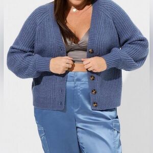Torrid Blue Cardigan Button Front Sweater, Soft, With Stretch size 3X NWT